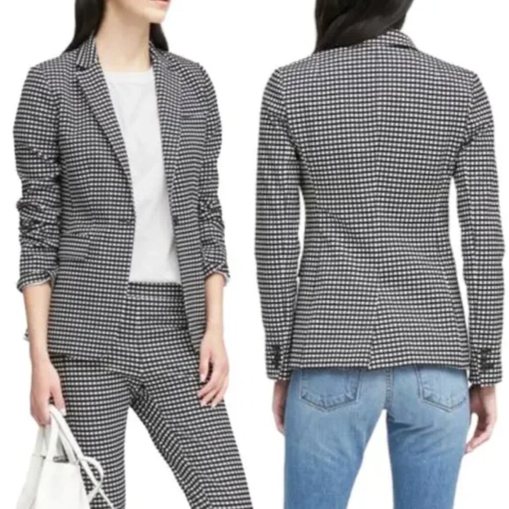 Banana Republic Long and Lean Blazer Gingham Business Navy White - 10
